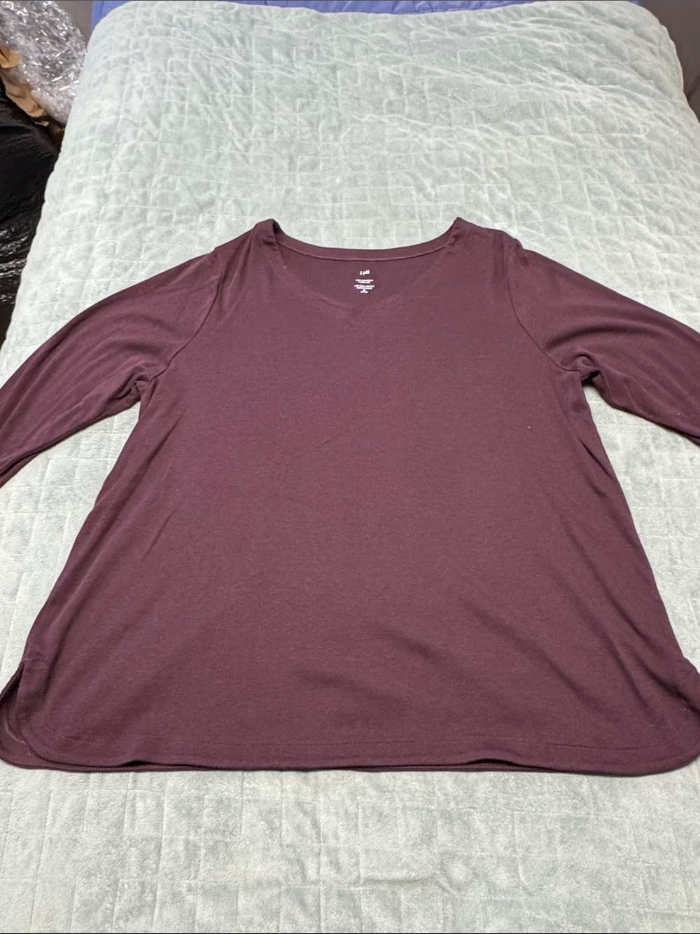 J. Jill Pima 3/4 Sleeve V-Neck Tee, Maroon, Purple, Cotton, Size XL Petite - Picture 2 of 6